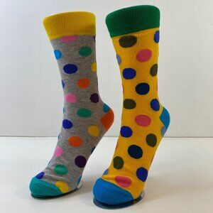 Womens Colorful Polka Dot Crew Socks 2 Pack Fun Pattern Yellow Gray Blue Green